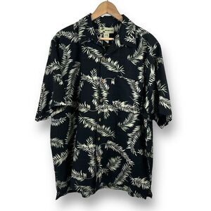 Havana Cafe Mens Size L Vintage Hawaiian Shirt Black Palm Leaf Print Linen Blend